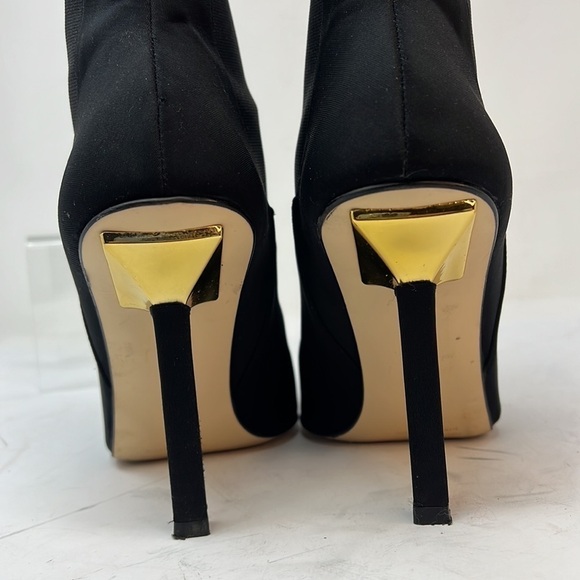 Good American Sz 9.5 Elastic and Satin Pull On Gold Heel Base Booties Boots - Picture 11 of 14